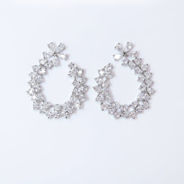 Swarovski Crystal Flower Circle Drops stud Earrings, Bridal Stud Earrings, Crystal Bridal Earrings, Statement Earrings Cz